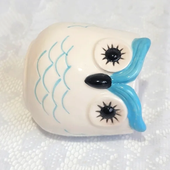Mini Ceramic Pot Premium Glazed Cute Blue Owl Face Succulent Plant Holder - Picture 13 of 16